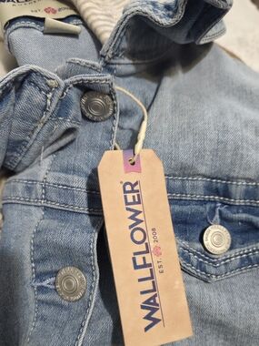 Wallflower 2xl Dreamer Hooded Knit Sleeve Denim Jacket NWT